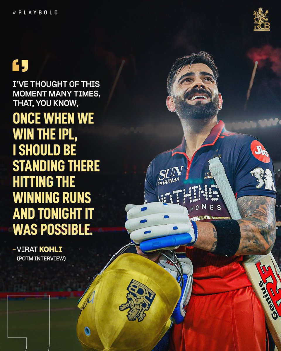 RCBTweets's tweet photo. It was his dream as well as the 12th Man Army’s to see him score the winning runs and win us a championship. 🥹🏆

#PlayBold #ನಮ್ಮRCB #IPL2026 https://t.co/P3ZTGlc8jb