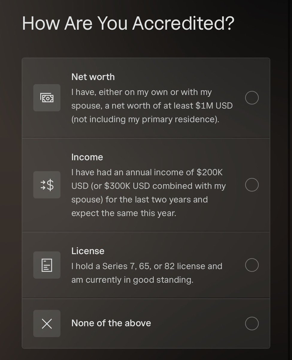 code_czar's tweet photo. Everybody talking about how they have $1k this is the questions the platform ask you to see if you are qualified to invest in startups btw 😭 https://t.co/AoN74VKo5U