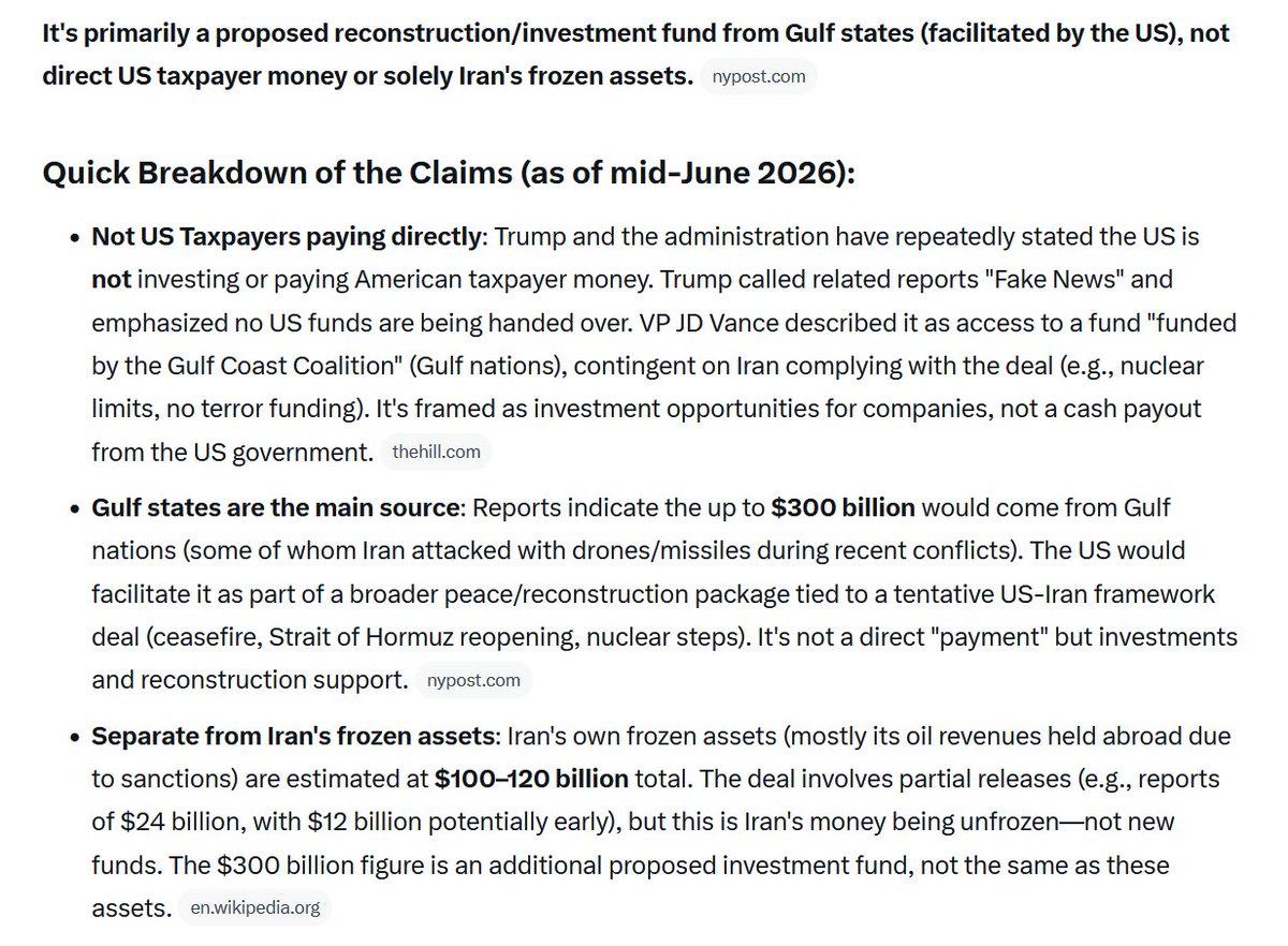 step6034's tweet photo. @amyklobuchar There's a common misconception that the $300 billion comes from the USA. USA just manages it. The money comes from Gulf States and Iran's frozen assets. https://t.co/JOEVji2jeT
