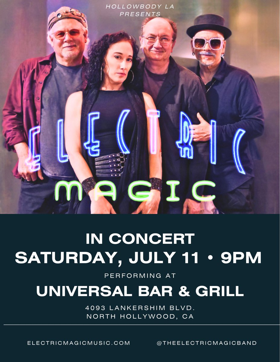 TheElectricMag1's tweet photo. Saturday, July 11, 2026-ELECTRIC MAGIC performing at the Universal Bar &amp; Grill-9pm Showtime. For more information check us out at…https://t.co/R3JzMqhNFx https://t.co/YpeSYWUePQ