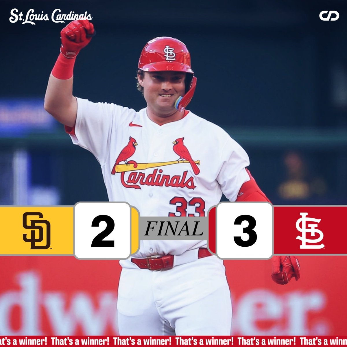 Turn2Dude's tweet photo. That's a winner and a series win over the Padres. #stlcards https://t.co/9xT8tL9nwq
