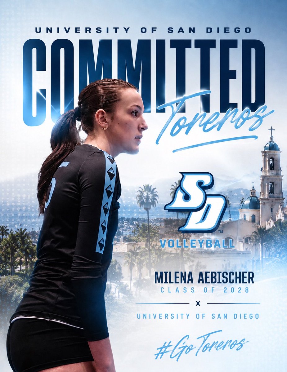 NCAcademyVB's tweet photo. Congratulations to Milena Aebischer, #Academy16Diamond and Lake Norman High School Class of 2028, on her recent commitment to the University of San Diego #whyncacademy #gotoreros 🩵🏐 https://t.co/E5KMUVIdJR
