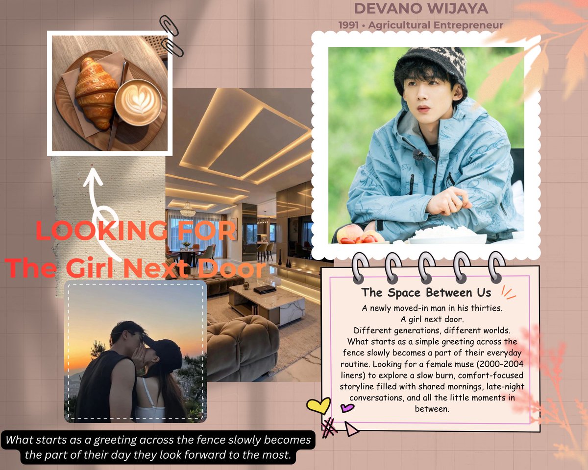 enigcmax's tweet photo. [ HELP RT ]

iseng membuka relationship search untuk Devano. 

female muse, preferably 2000–2005 liners.

neighbor dynamic, millennial × gen z, comfort relationship, slow burn, and all the little moments in between.

feel free to knock if interested. https://t.co/j5nEkHGFps