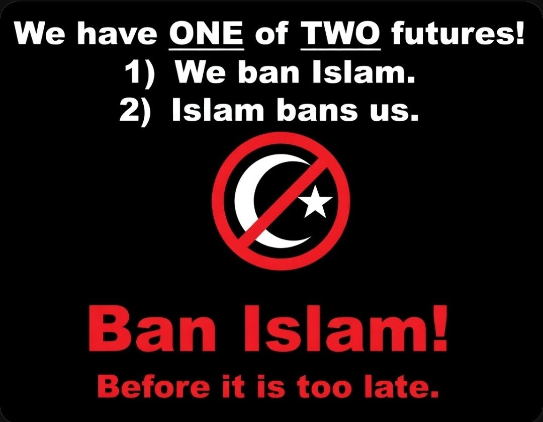 satt_mr's tweet photo. @MattWalshBlog Islam is not a religion.

Congress MUST declare Islam a terrorist organization. Their goal is to convert the United States into an Islamic State. That requires acts of Treason. This is a matter of National Security. Ban Islam before Islam has the power to ban us! https://t.co/aHCqorVCIY