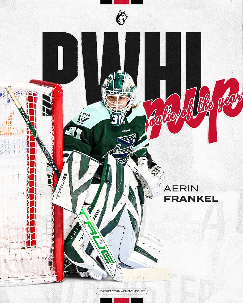 GoNUwhockey's tweet photo. The Goatender at every level!
 
Congrats to the 2026 PWHL Billie Jean King MVP and Goalie of the Year, Aerin Frankel! https://t.co/8drucj4riV