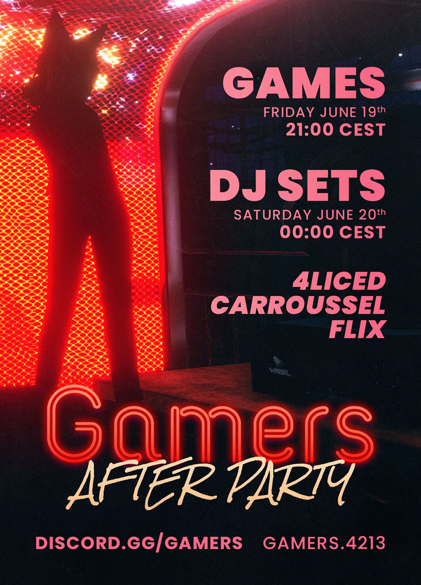 Gamers_Events's tweet photo. Join us at Gamers for the After Party Event this Friday!
Hosting 3 hours of games, and 3 hours of DJ sets!

Join Gamers Here ⊷ https://t.co/zXQpwi8r2G
VRChat Group ⊷ https://t.co/eX9HNhqJFp
Timeline! ⊷ https://t.co/6XnUqK7N5K
#VRChat

See you Friday! https://t.co/SP4P4jeuAn