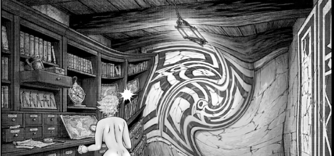 comic_blacktear's tweet photo. メシア真理教大聖堂地下室を捜索中のクリティアの前に次元トンネルが現れる・・

モンタージュゲート／20話制作中 https://t.co/CA1JT3oKyR