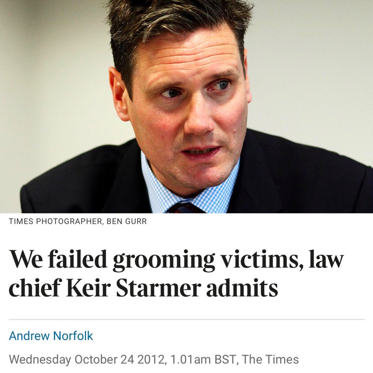 mazemoore's tweet photo. In 2012 Keir Starmer admitted that grooming gangs were a big problem and that the government had failed the victims.

So what did Starmer do when he got into power? He enabled more of it, covered it up, and called people racist for talking about it. He even put people in jail for posting about the problem of grooming gangs.

This is really sick stuff. Starmer is a criminal and a traitor to his country.
