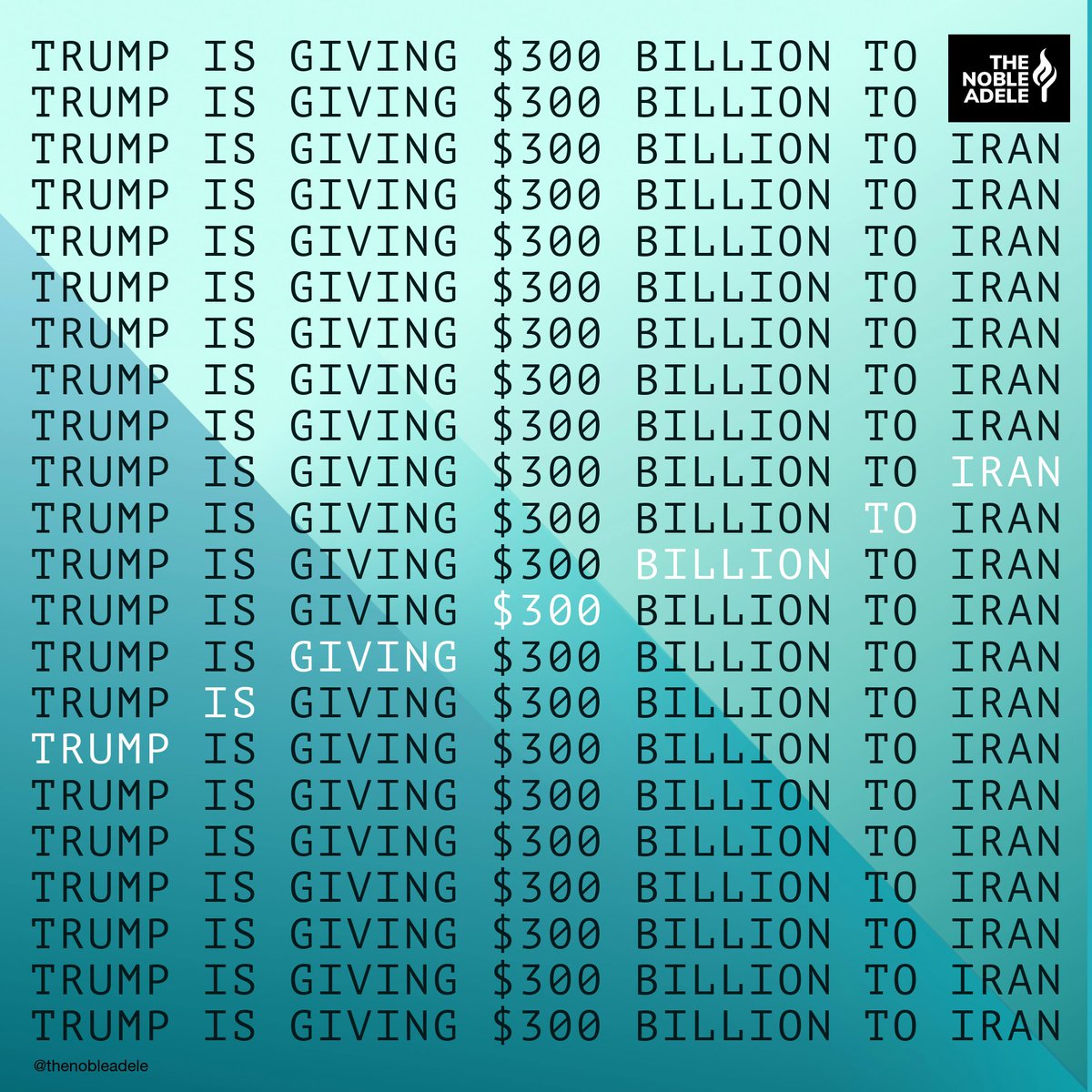 thenobleadele's tweet photo. @TheRickWilson #TrumpIranDeal
#DonaldTrump
#300Billion
#Iran https://t.co/zvG4ELC9Hk