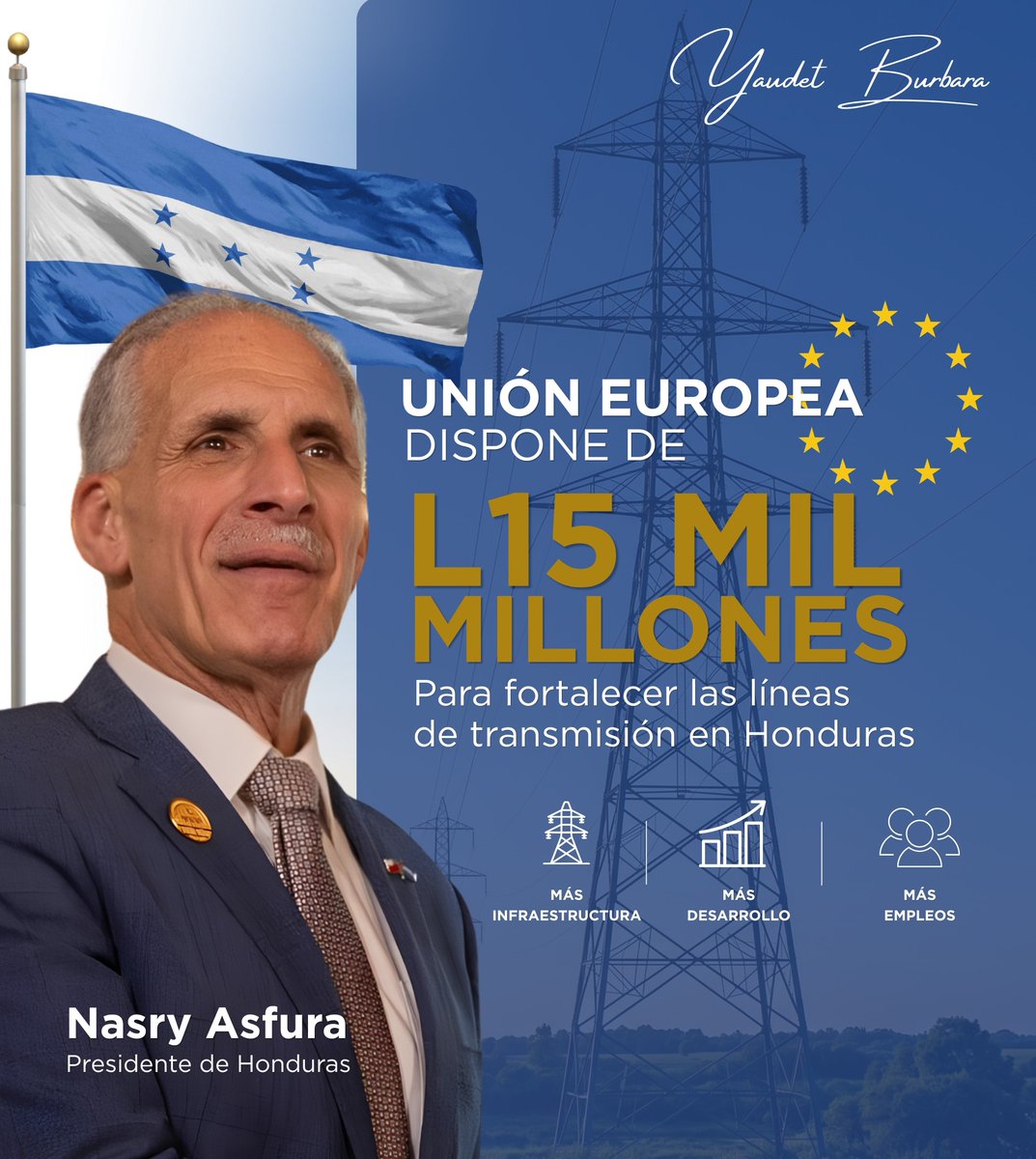 jrburbara's tweet photo. Hoy los organismos internacionales ven a Honduras con otros ojos. La confianza que genera el liderazgo del presidente @TitoAsfuraPHN se refleja en acciones concretas, como la disposición de la @UEenHonduras de invertir hasta L15 mil millones para fortalecer las líneas de transmisión eléctrica del país.

Esta es una muestra de que Honduras está recuperando credibilidad, atrayendo cooperación e impulsando proyectos estratégicos que generan desarrollo, competitividad y empleos para los hondureños. 🇭🇳⚡

#HondurasVamosAEstarBien #TitoCumple #MásDesarrolloMásOportunidades