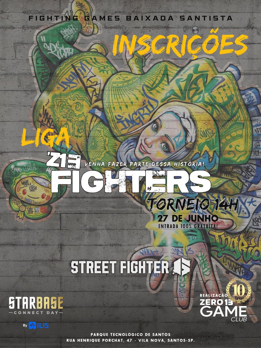 Z13GameClub's tweet photo. O HEXA DA FGC VEM AÍ! 🏆🇧🇷⚽

Está chegando a 3ª Etapa do Z13 Fighters! No dia 27 de Junho, às 14h, a Star Base vai virar arena de Copa do Mundo para os confrontos mais pesados de Street Fighter 6.

A nossa seleção local já está escalada e o clima é de decisão. Cada round é um gol e cada vitória nos deixa mais perto da taça!

A entrada é gratuita, o nível técnico é de elite e o manto sagrado da comunidade já está pronto. Venha torcer, jogar e vibrar com o ecossistema de eSports que mais cresce em Santos.

📍 Onde: Star Base (Parque Tecnológico - Santos)
📅 Quando: 27 de Junho
⏰ Horário: 14h
🎮 Plataforma: PC
🎟️ Entrada: Gratuita

🔗 Link de inscrição: https://t.co/sH5Sxmm1Ho

#Z13Fighters #StreetFighter6 #FGC #Santos #CopaDoMundoSF6 #eSports