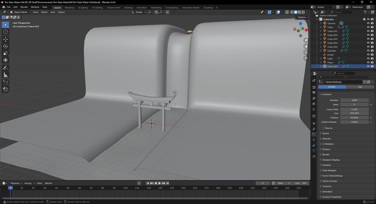 Albelthewicked2's tweet photo. thank yall so much who came to the 3D art stream this is what i started after trying a few things it is gonna be waterfall with a tori gate its still quite a ways from being doing but i havent messed with particles in a while so ill do some research on it and come back to it https://t.co/SVUIMgrDoQ