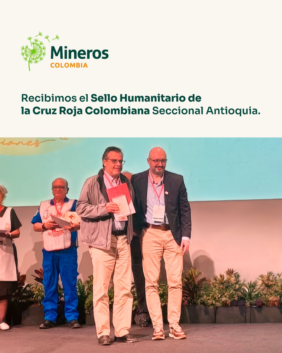 Mineros_sa's tweet photo. Recibimos el Sello Humanitario de la @CruzRojaAntioq. 🏅
Un reconocimiento que refleja el trabajo que, desde la Fundación Mineros, hacemos junto a las comunidades del Bajo Cauca para construir desarrollo inclusivo y sostenible. https://t.co/HomlLnppxn