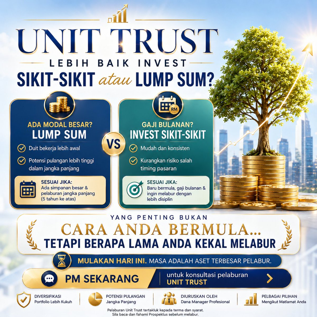 jamiansarif's tweet photo. Invest sikit-sikit atau lump sum?

Jawapannya bukan yang mana lebih bagus, tetapi yang mana anda mampu konsisten.

Mula sekarang. Masa adalah aset terbesar dalam pelaburan. 📈
PM saya jika anda nak mula melabur Unit Trust.

👉 https://t.co/yrAs4IRc3S https://t.co/GbMNq4lC8l
