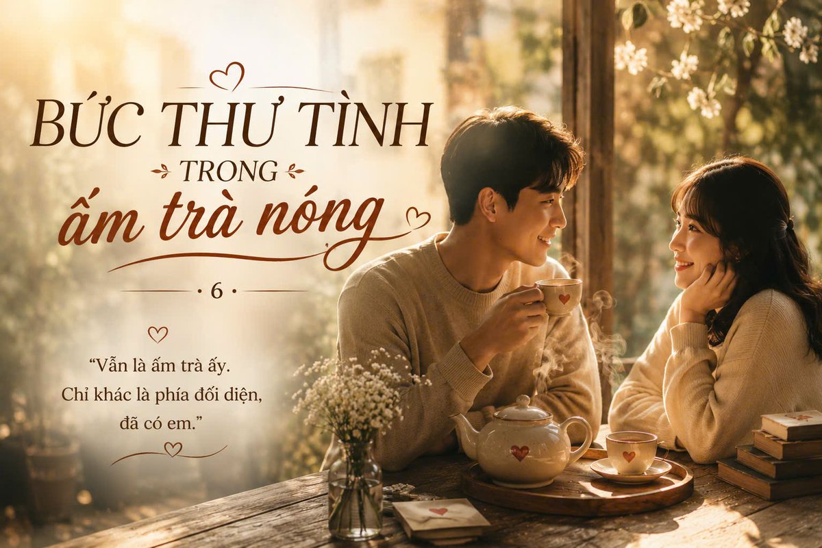 Thuangas's tweet photo. CÂU CHUYỆN SỐ 6 
BỨC THƯ TÌNH BÊN ẤM TRÀ NÓNG

"Anh đang cười gì thế?"

Cô ấy hỏi khi thấy anh ngồi bên bàn trà, một mình mà cứ mỉm cười.

Anh nhấc chiếc ấm trà nóng lên, rót chậm rãi vào hai chiếc chén.

"Anh đang nhớ."

"Nhớ chuyện gì mà vui vậy?"

Anh nhìn cô gái đang ngồi đối diện rồi đáp:

"Nhớ ngày đầu tiên gặp em."

Cô bật cười:

"Chuyện lâu rồi mà."

"Ừ, lâu rồi. Nhưng nghĩ lại vẫn thấy may mắn."

"May mắn gì cơ?"

"May mắn vì giữa hàng tỷ người trên thế giới, anh lại gặp được em."

Cô gái cúi đầu cười ngượng.

Ngoài hiên, nắng chiều đang dịu dần. Hơi trà bay lên mang theo mùi hương dễ chịu.

"Em biết không?" Anh nói.

"Hửm?"

"Ngày trước anh nghĩ hạnh phúc là phải có thật nhiều thứ."

"Rồi sao nữa?"

"Rồi anh nhận ra hạnh phúc đôi khi chỉ đơn giản là có một người để cùng uống trà, cùng kể chuyện, cùng hỏi nhau hôm nay có mệt không."

Cô gái lặng im vài giây.

"Anh làm em xúc động đấy."

Anh cười:

"Vì đó là sự thật."

Anh nhìn chiếc chén trà trên tay mình.

Ngày trước, anh thường ngồi một mình bên ấm trà nóng.

Bây giờ vẫn là chiếc ấm ấy.

Vẫn là hương trà ấy.

Chỉ khác là phía đối diện đã có một người ngồi đó.

Một người khiến những ngày bình thường trở nên đặc biệt.

Một người khiến những điều nhỏ bé cũng trở thành niềm vui.

Một người mà mỗi lần nhìn thấy, anh lại thầm cảm ơn cuộc đời.

Có lẽ tình yêu không phải là những lời hứa thật lớn lao.

Mà là sau tất cả những bộn bề của cuộc sống, vẫn có một người muốn ngồi cạnh mình, cùng chia nhau một ấm trà nóng và một câu chuyện chưa bao giờ kể hết.

Và anh biết...

Mình là người hạnh phúc.

Bởi vì trong câu chuyện của cuộc đời mình, anh đã gặp được em.