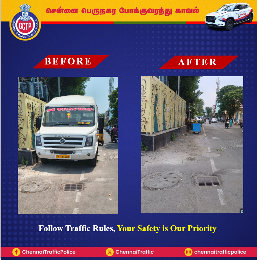 ChennaiTraffic's tweet photo. @suganSenthil4 @CMOTamilnadu * Your tweet was verified and action taken.
#NoParking #zebra #TrafficSigns #RoadSigns #DoNotDrinkAndDrive #NeverOffDuty #InPublicService #NoHonking #YourSafetyOurPriority https://t.co/rGWjgkaEGQ