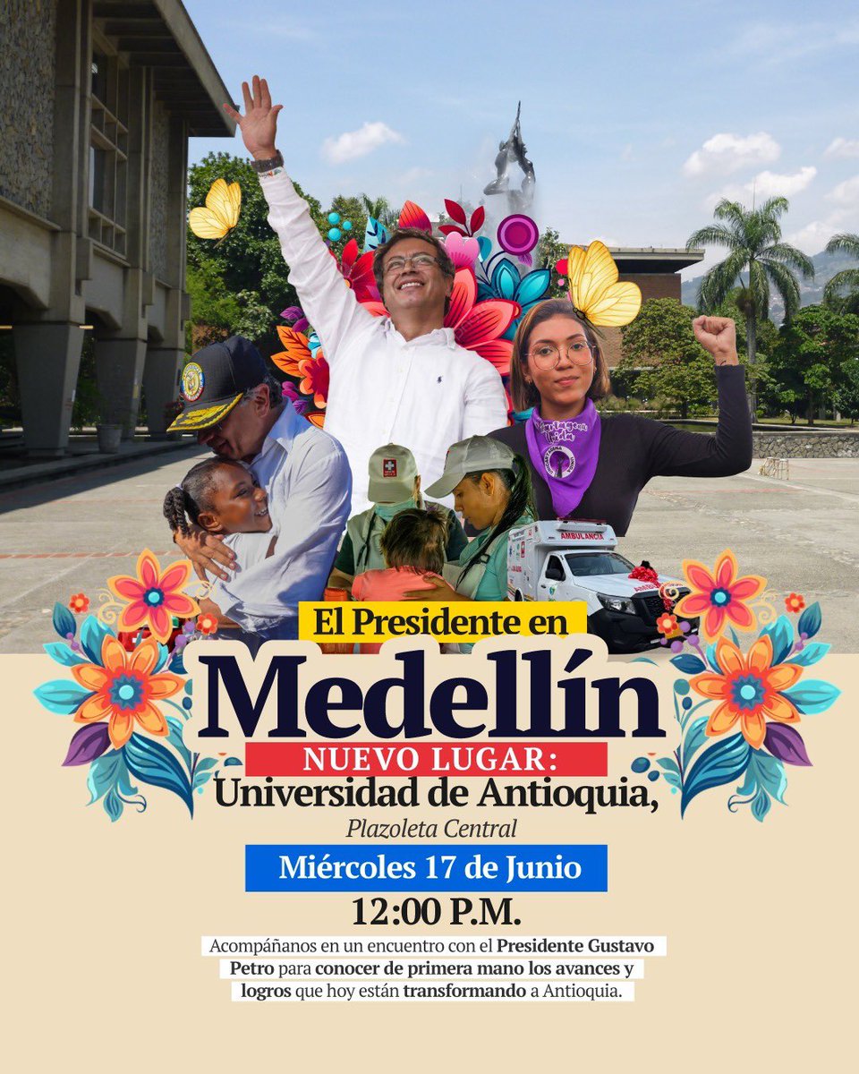 AquinoTicias1's tweet photo. Gustavo Petro mañana en Medellín ❤️‍🔥❤️‍🔥 
Nos vemos a las 12:00 p.m. en la Universidad de Antioquia ♥️🥄 https://t.co/JKwwTni8NV
