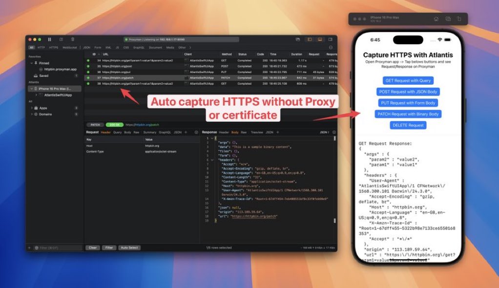 0x0SojalSec's tweet photo. Automatically intercept all YOUR HTTP/HTTPS network Traffic with 1 click in Any iOS

- 3 lines of Swift/URLSession hook
- No proxy/cert on iOS, ZERO config
- Any HTTP client (URLSession default)
- Full WebSocket (URLSessionWebSocketTask)
- Bonjour/mDNS

- https://t.co/rp9wtuvmK3 https://t.co/At3wHlPbMz