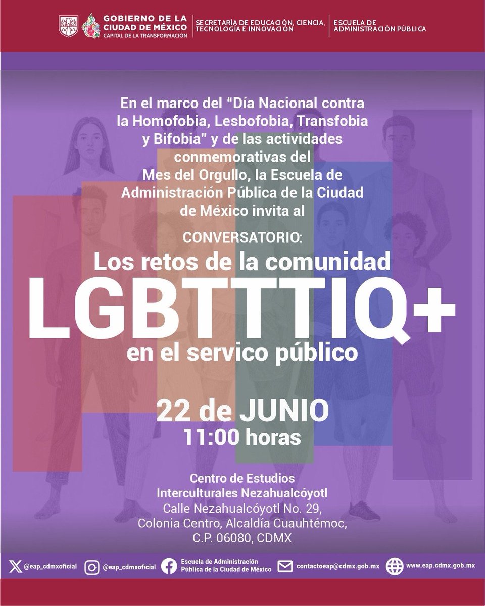 eap_cdmxoficial's tweet photo. 📢 Conversatorio | Los retos de la comunidad LGBTTTIQ+

Presencial con registro. 
📆 22 de junio. 
⏰ 11:00 hrs.
🏫 Centro de Estudios Interculturales "Nezahualcóyotl"

📝 Registro: https://t.co/6MkteJjveg

#EAPCDMX #MesDelOrgullo
#LGBTTTIQ https://t.co/xO8GGmjZyC