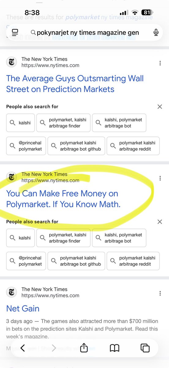 pescami's tweet photo. Apparently the NYT will not be making free money on Polymarket. https://t.co/nLGmwQxcXn