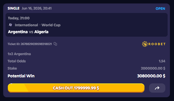 Jelitics's tweet photo. Went all in $2,000,000 on Argentina to beat Algeria.

If I go down, I'm going down swinging. https://t.co/tdabveR3f0