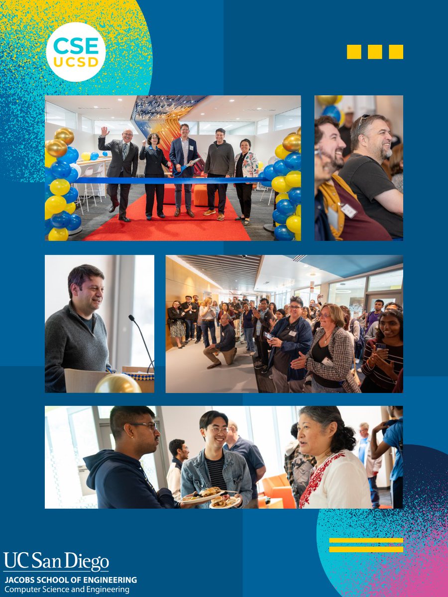 ucsd_cse's tweet photo. 🎉CSE Ribbon-Cutting Ceremony Recap!🎉

We unveiled our renovated space with a new student hub &amp; a 2,900 sq-ft server room to fuel AI research.🚀

Thanks to Chair Steven Swanson &amp; former Chair Sorin Lerner for their vision!

#UCSDCSE #CampusRenovation #TritonPride https://t.co/l6109rtDD5