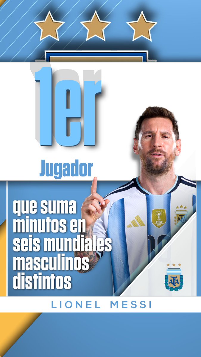 SC_ESPN's tweet photo. ¡ESCRIBIENDO LA HISTORIA UNA VEZ MÁS! Leo Messi se convirtió en el primer jugador en sumar minutos en seis mundiales masculinos distintos. Describilo con una palabra…

⚽ #ESPNMundial
📺 Mirá los mejores partidos de la #FIFAWorldCup por ESPN, en el Plan Premium de #DisneyPlus https://t.co/5OWNOwvBRy