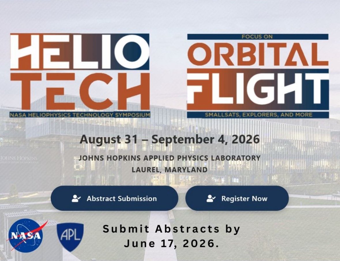 MultiPlanetUni's tweet photo. Present R&amp;D at 💫HelioTech 🛰️Orbital Flight Symposium  2026 at APL in Luarel, MD with NASA’s Flight Opps program, STMD, and Industry executives.

Submit Abstract by June 17 Here:
https://t.co/nluCGpOxSQ https://t.co/0nnoG6xnRC