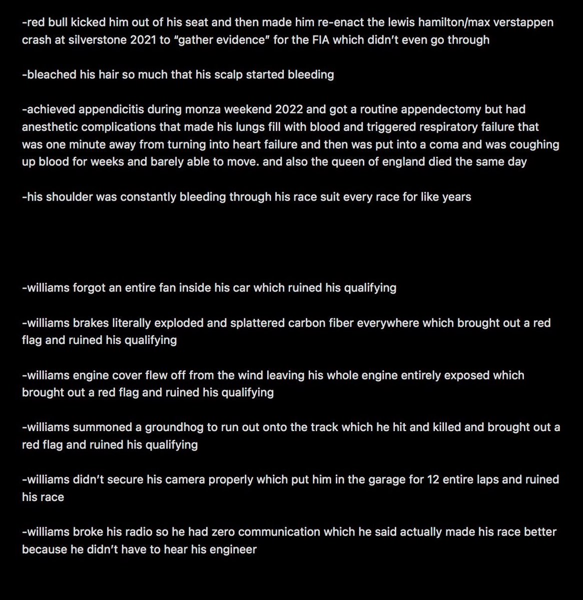 63grussell63's tweet photo. people are starting to realize that he is always in a situation, so here is some alex albon lore that sounds fake but is entirely real. https://t.co/ppKsgs8MUr