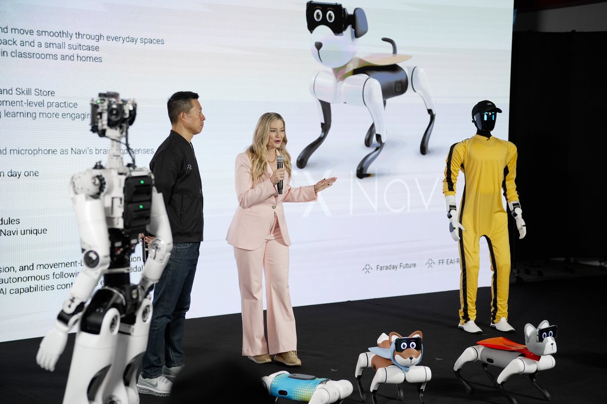 YTJiaFF's tweet photo. Meet FX Navi 🐶🐶— America’s first foundational EAI quadruped robot, paired with the first EAI STEM curriculum system in the U.S. @ijustine @FaradayFuture 

Pricing✨:
• Device: $1,990
Ready to use right out of the box.

• Lifetime Premium Development & Skills Package: +$390
Pay once. Own it for life.

• Curriculum Skills: +$490/year
A 9-level, step-by-step Embodied AI learning journey.

🌍 Live now: https://t.co/RckztKV49R
👋Check out: https://t.co/ibIT9uhnAf

#SixSeriesFullFormFFEAIrobotWorld #FFEAI #FaradayFuture #FFRobotics #Futurist #Aegis #Master #Humanoid #Robotics #EmbodiedAI