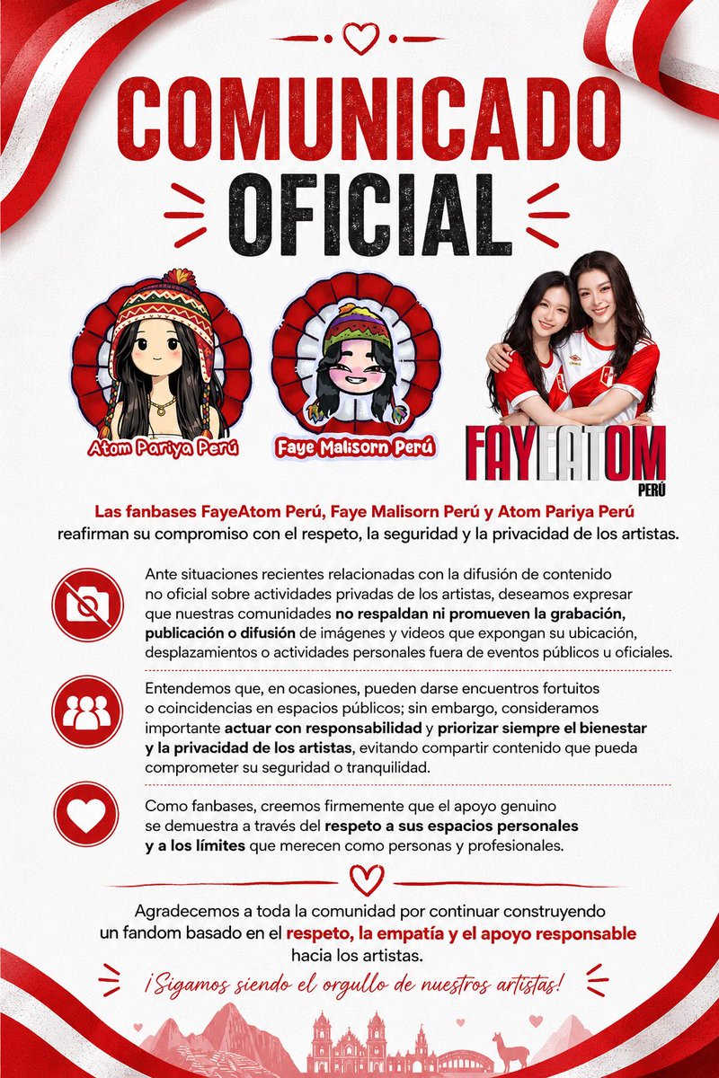 FayeAtomperu's tweet photo. Comunicado oficial Fan bases 
#FayeAtom #FayeMalisorn #AtomPariya https://t.co/7UWwgzvXSt