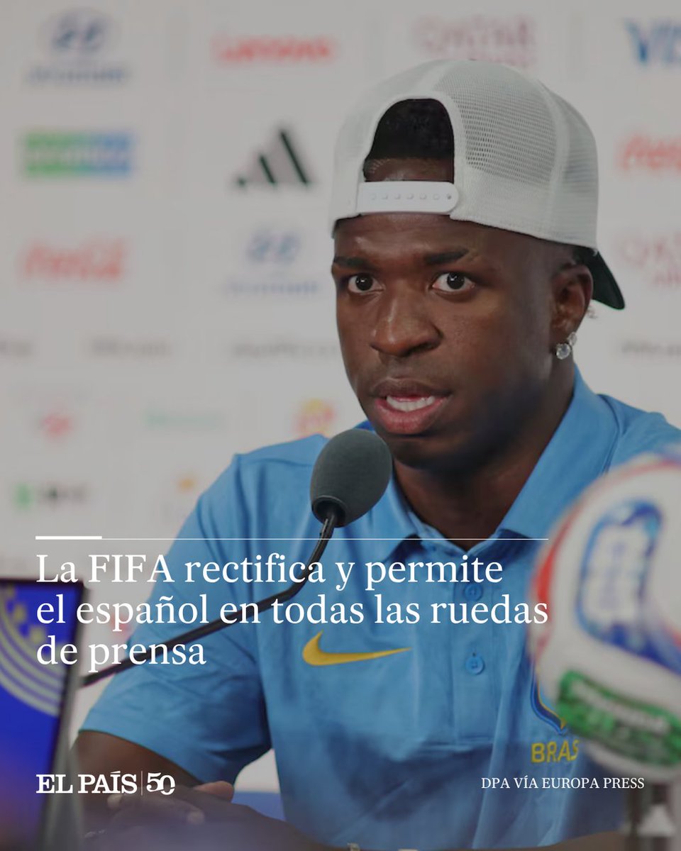 elpaismexico's tweet photo. La polémica se había iniciado en las conferencias de Vinicius y Hakimi en Estados Unidos, donde se impidió a los periodistas hispanohablantes hacer preguntas en su idioma https://t.co/qfhhcs8jJX https://t.co/ETzyfheNf8