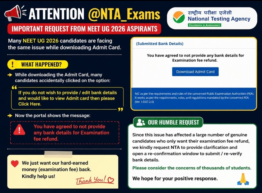 Home1014238's tweet photo. @NTA_Exams @EquivalentAsset @NTA_Exams when your intension is NTA is committed to refund application fees as already announced bit ITS False FAKE COMMITTED why because this problem vast no of candidates occur plz option release again otherwise plz resolve this matter before the examination day..@dpradhanbjp https://t.co/P54sVzSkB0