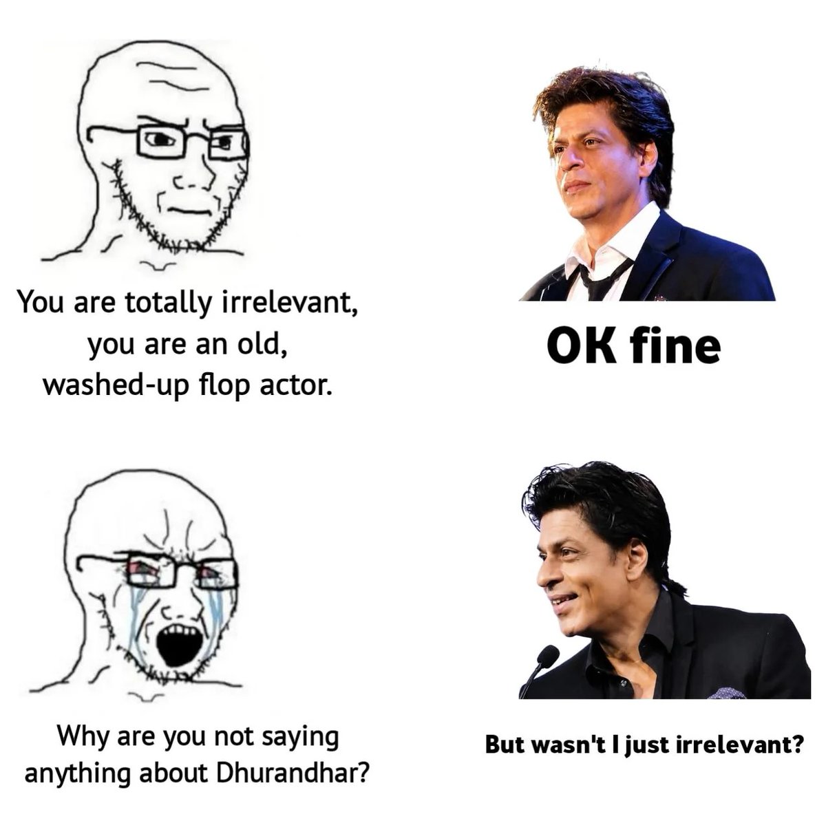 mythicbxrn's tweet photo. Gobar Bhakts on

Even days: Dhurandhar doesn't need anyone's support 

Odd days: why is SRK papa not tweeting about Dhurandhar saar, he's so insecure saar😭😭 https://t.co/22kcZ1x6K4