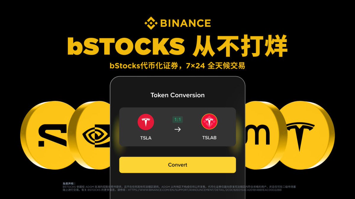 karry0218's tweet photo. 刚在币安把 USDT 兑换成 TSLAB，1:1 真实股票支持，全天候随时交易，不用等美股开盘，真的解放了！
界面超级简单，秒级成交，手续费低（部分零 Maker 费），还能转�� BNB Chain 玩 DeFi。股息也会自动再投资，省心多了！
强烈推荐大家试试，尤其是上班族或想 24 小时操作的朋友～
#bStocks #币安 https://t.co/Np6I1fkskk