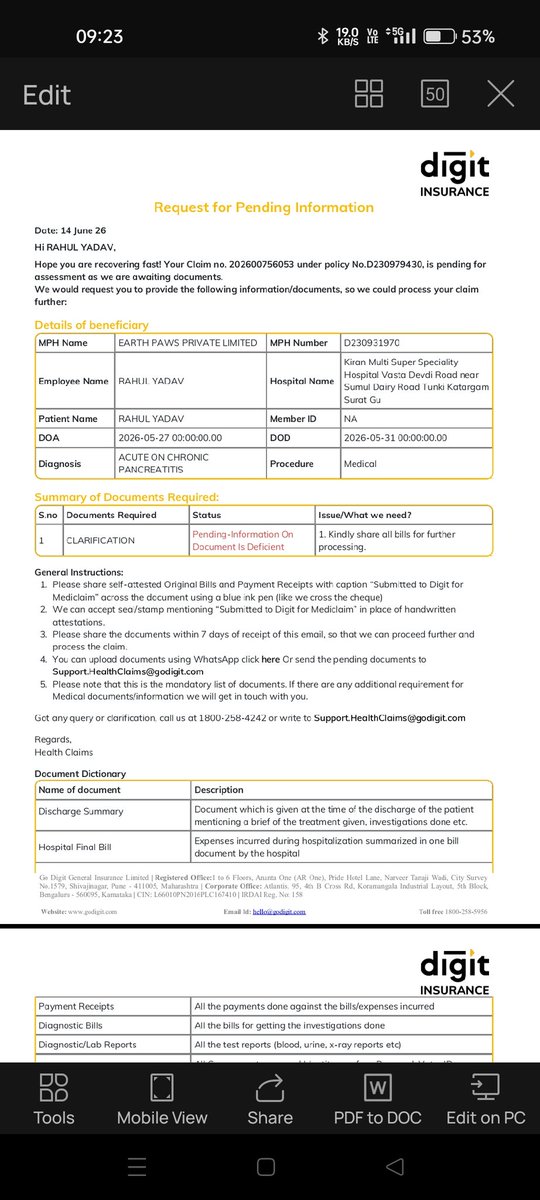 Rahulraj14feb's tweet photo. Hi @heydigit ,

Good morning! When you get time from sleeping, kindly have a look at Claim No. 202600756053. All documents were submitted long ago, but the claim is still pending.

#DigitInsurance #HealthInsurance #InsuranceClaim #ClaimDelay #CustomerService #CorporateInsurance https://t.co/qRhXQbj22K