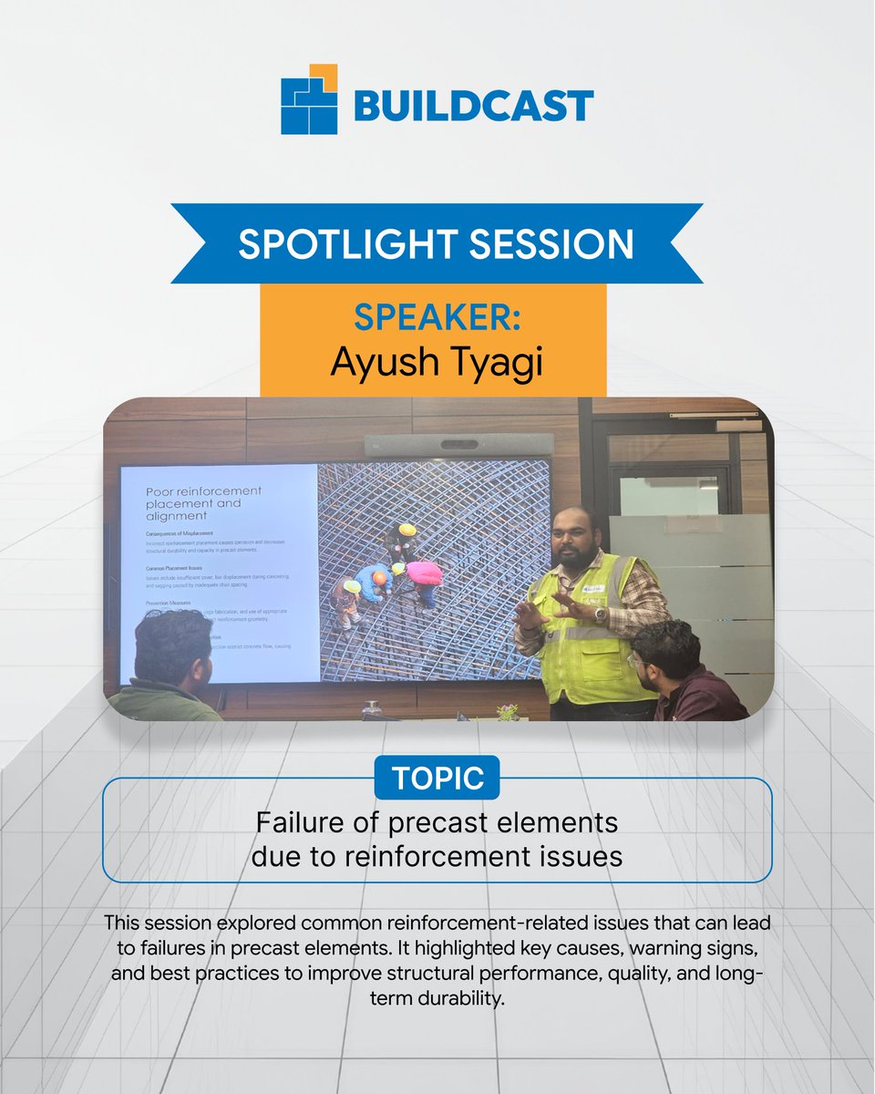 BuildcastLtd's tweet photo. Inside Edge | Session 22

This week, Ayush Tyagi shared insights on reinforcement-related failures in precast elements, while Ankit Rai explored the fundamentals of compressed air systems and their role in industrial operations.

Learning across disciplines. Growing together. https://t.co/HZW3wjUWNu