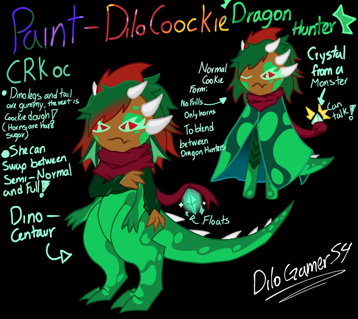 DiloGamer54's tweet photo. I made my CRK oc based on my Sona Dilo!! 
She is a Dino centaur!! With 3 forms she can make with the help of the crystal :D!! 
#CRKOC #OC https://t.co/Z3nxkkxat8