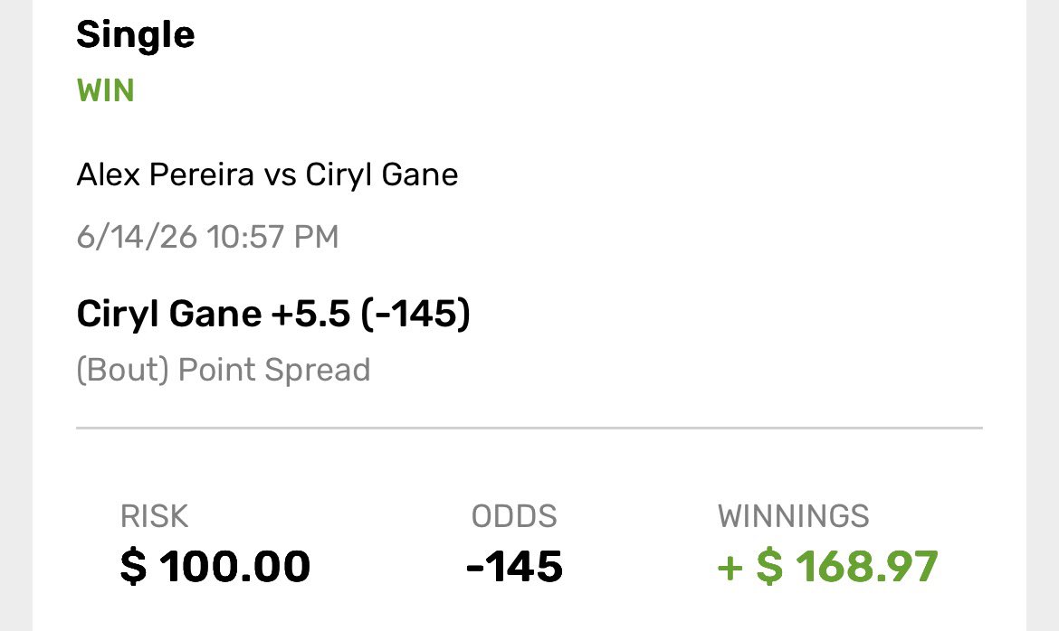 SubparLay's tweet photo. 1u Gane +5.5 -145✅

CIRYL SLEEPING CHAMA NIGHT NIGHT!!!
FELT THAT HEAVYWEIGHT POWER!!! 🇫🇷
#UFCFreedom250 #UFCWhiteHouse https://t.co/iXCcnNGnd0