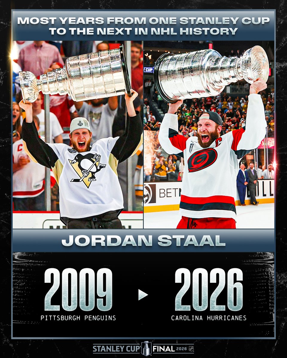 NHL's tweet photo. It's been 17 years since Jordan Staal first lifted the #StanleyCup... Safe to say it was worth the wait! 😉 https://t.co/authjpyMnv