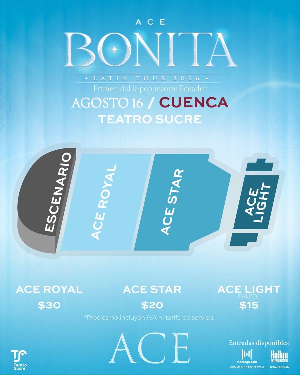 guambraconcert's tweet photo. ❗️#ACTUALIZACIÓN❗️

"BONITA LATIN TOUR 2026" de ACE, miembro de VAV, Ecuador. Más info y paquetes con beneficios.🫰

🗓 13 agosto Guayaquil-Teatro Las Cámaras
🗓 15 agosto Quito-Teatro San Gabriel
🗓 16 agosto Cuenca-Teatro Sucre

🎟️Venta ya disponible!

🔗https://t.co/lyXTlCgELa https://t.co/ng0GZCiyrX