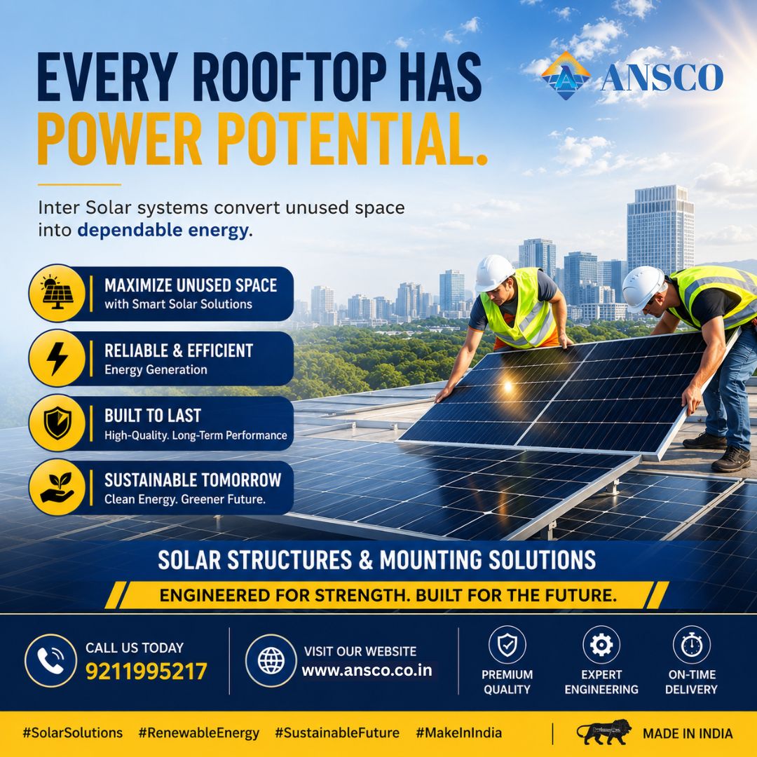 anscosystems's tweet photo. #SolarEnergy #SolarSolutions #ANSCO #RenewableEnergy #SustainableFuture #CleanEnergy #SolarStructures #MakeInIndia #EngineeringExcellence #OnTimeDelivery #GreenEnergy https://t.co/tdR7JEJe2Z