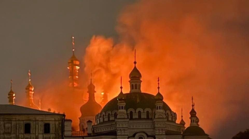 AmbVasyl's tweet photo. This is very distressing news. Russia has attacked the territory of the Kyiv Pechersk Lavra, a UNESCO World Heritage Site and one of the most significant spiritual and cultural landmarks of Ukraine and the world.

Russian forces damaged Uspenskiy Cathedral. It’s on fire now. 

The Kyiv Pechersk Lavra is listed under Enhanced Protection pursuant to the Second Protocol to the 1954 Hague Convention. An attack on it constitutes one of the gravest crimes against the world’s cultural heritage.