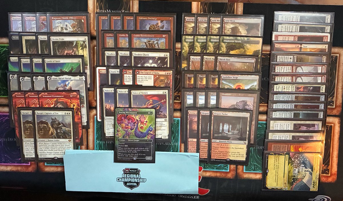 d00mwake's tweet photo. Took down a 28-person RCQ today with stock Boros! Should have a Dalkovan Encampment over a fetch but I couldn’t find one after going to 4 stores. 

R1 Ponza WW
R2 Belcher LWW
R3 Tron LWW
R4 I.D.
R5 I.D.

Top8 Merfolk WW
Top4 Ponza WW
Finals Mirror WW https://t.co/p6TaNBA1bi