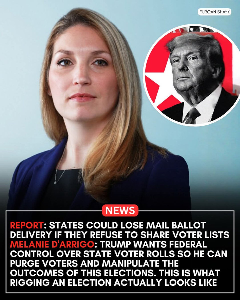 Laraib_Fatiima's tweet photo. The Trump administration’s proposed U.S. Postal Service (USPS) rule, which would require states to share voter lists to qualify for mail-in ballot delivery, has sparked significant backlash from state officials and political figures like Melanie D’Arrigo. Under the proposal, election offices would be required to use a new federal portal to submit voter eligibility data and unique ballot tracking information, effectively positioning the USPS as a federal gatekeeper in the election process. Critics, including D’Arrigo and various Democratic-led states now suing to block the directive, argue that the move constitutes an unprecedented federal overreach that threatens to strip states of their constitutional authority to manage their own elections. While the White House maintains that the policy is necessary to enhance security and improve confidence in the voting process, opponents warn that centralizing this data creates new risks to voter privacy and could lead to significant administrative disruptions ahead of the 2026 midterm elections. 

 #ElectionIntegrity #USPS #VotingRights #lifestyle
