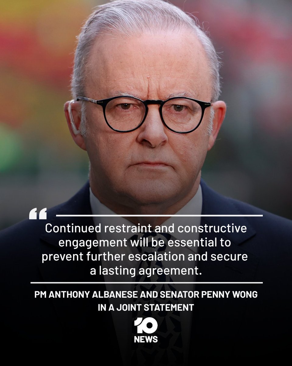 10NewsAU's tweet photo. The Australian Government has welcomed the peace deal brokered between the United States and Iran but reminds both parties that “continued restraint and constructive engagement” will be essential to make the agreement long-lasting.

To hear more of Australia’s response to the US-Iran peace deal, watch 10 News tonight from 5pm.