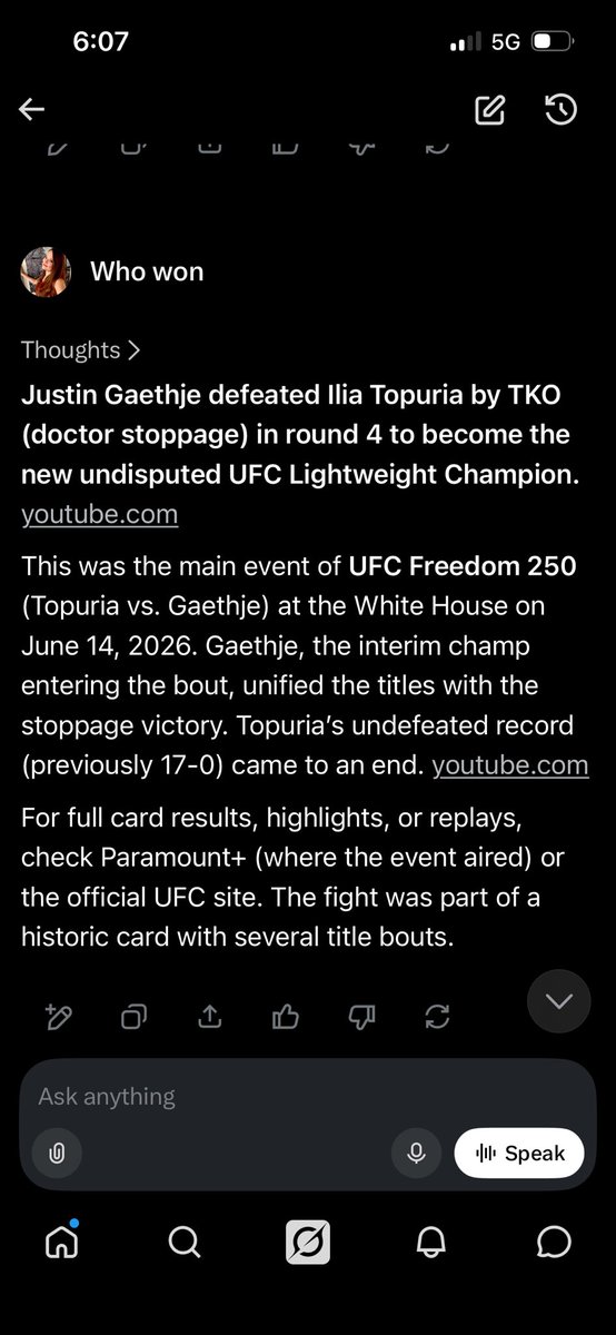 COWakeUpCall's tweet photo. Why is @grok saying Gaethje won in the 4th round? I thought the fight was happening tonight? https://t.co/rlNKfFXmbf