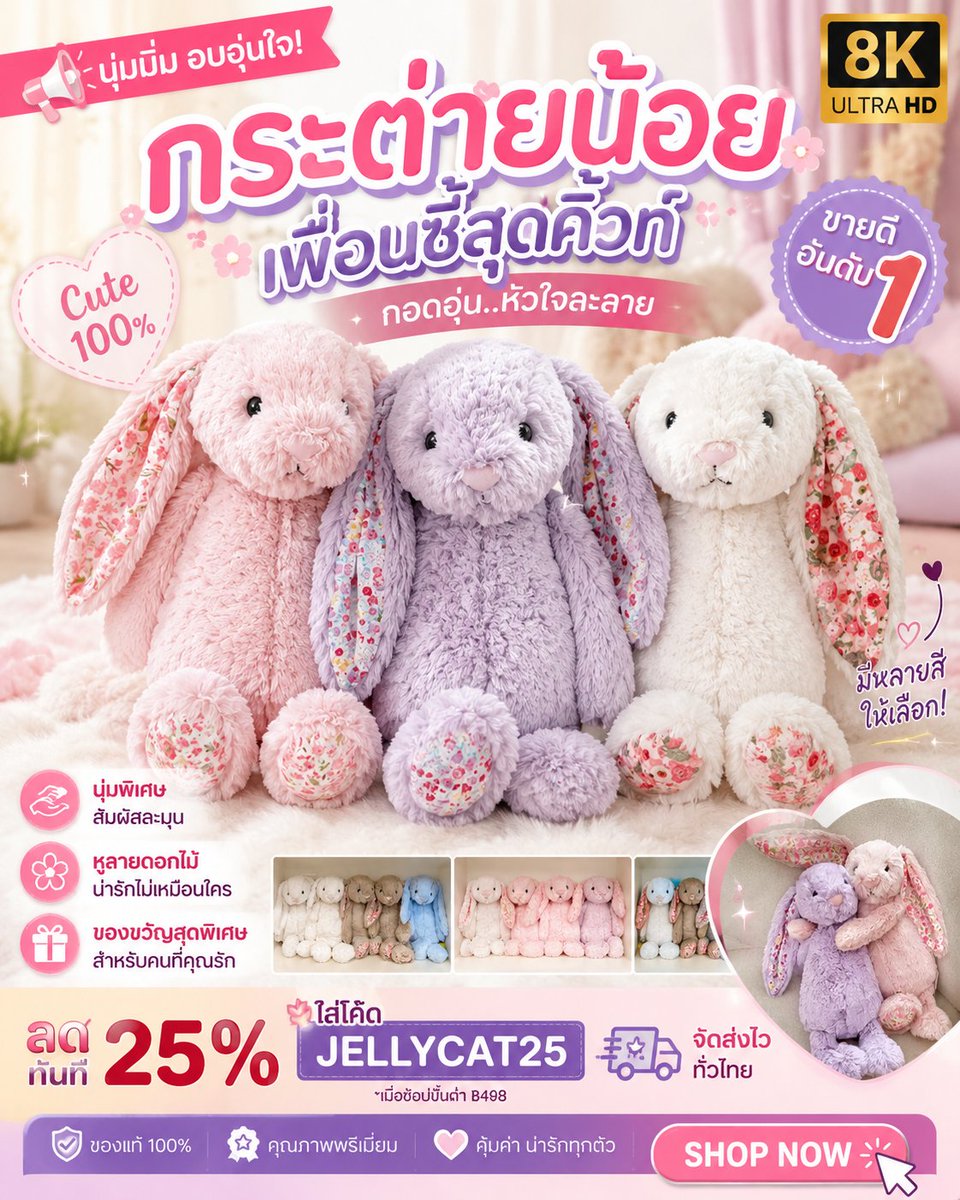 MildChuchai's tweet photo. 🐰💖 นุ่มฟูจนใจละลาย‼️
JELLYCAT กระต่ายน้อยสุดคิ้วท์🥰
กอดอุ่น น่ารักทุกมุม เหมาะเป็นของขวัญสุดพิเศษ 🎁
🔥ใส่โค้ดลด25%
🛒 กดสั่งเลยก่อนหมด👉 
https://t.co/aKsLINRo1f

#Jellycat #ตุ๊กตากระต่าย #ตุ๊กตาน่ารัก #ของขวัญน่ารัก #สายหวานต้องมี #ป้ายยาของน่ารัก  #ShopeeTH  #ตุ๊กตาพรีเมียม https://t.co/cWEHrbYi5I