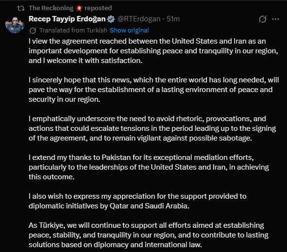 Boskov001's tweet photo. If Erdogan, the tyrant of Turkey, is celebrating this deal, then that's really all I need to be convinced that this was a BAD deal for the US.

God willing, Iran fucks up like they always do within a week and the deal falls apart. https://t.co/tw0FJ7FyUq