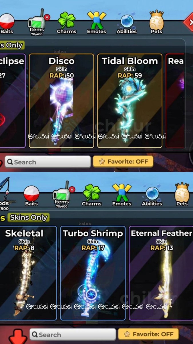 rcusei's tweet photo. WTS SKIN ROD — FISH IT ♡___<

crimson retribution 35k
kitty guitar (2) 55k/ea
eternal flower 25k
eclipse katana (2) 18k/ea
frozen krampus 15k
divine blade 8k
tidal bloom (2) 5k/ea
blood eclipse (2) 4k/ea

avail qris (&amp;.) rekber
@ after dm atau https://t.co/fFopDyM7QT https://t.co/zchu59vgnw